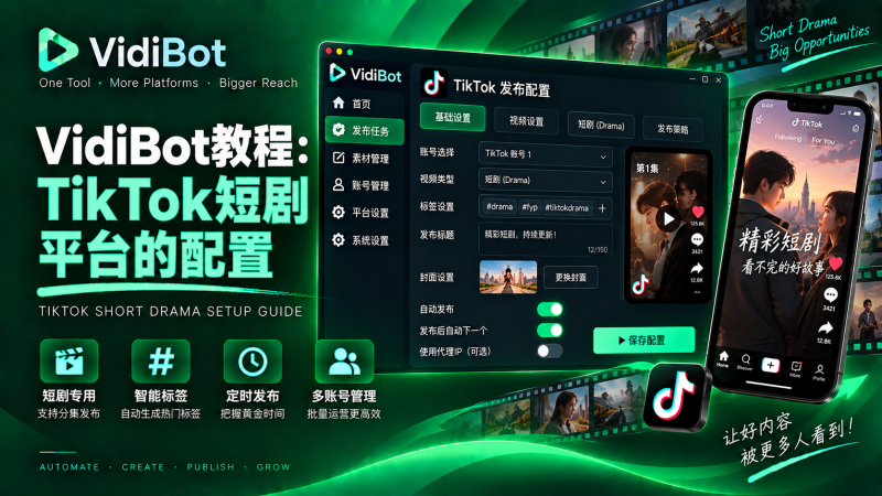 VidiBot教程:TikTok短剧平台的配置-VidiBot 跨平台分发引擎 | WxBot 微信自动化