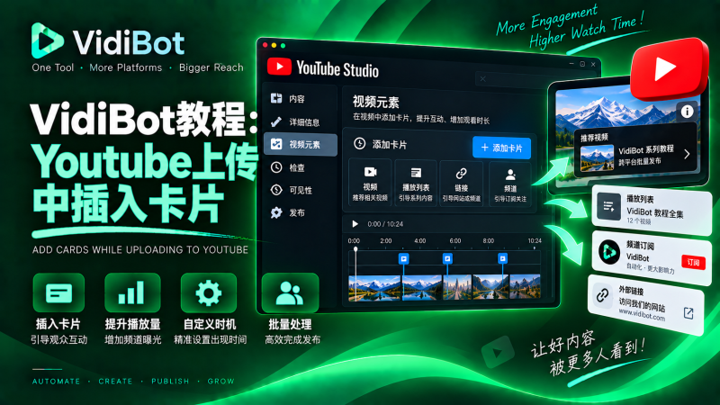VidiBot教程:Youtube上传中插入视频卡片-VidiBot 跨平台分发引擎 | WxBot 微信自动化